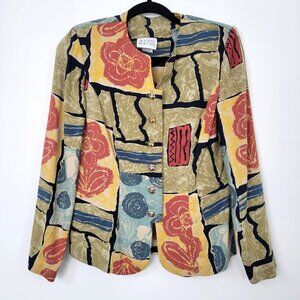 Vintage 1980s Victoria Morgan Abstract Print Shirt- Jacket Blouse Size 8